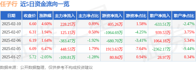 股票行情快报：任子行（300311）2月10日主力资金净买入22825万元(图1)